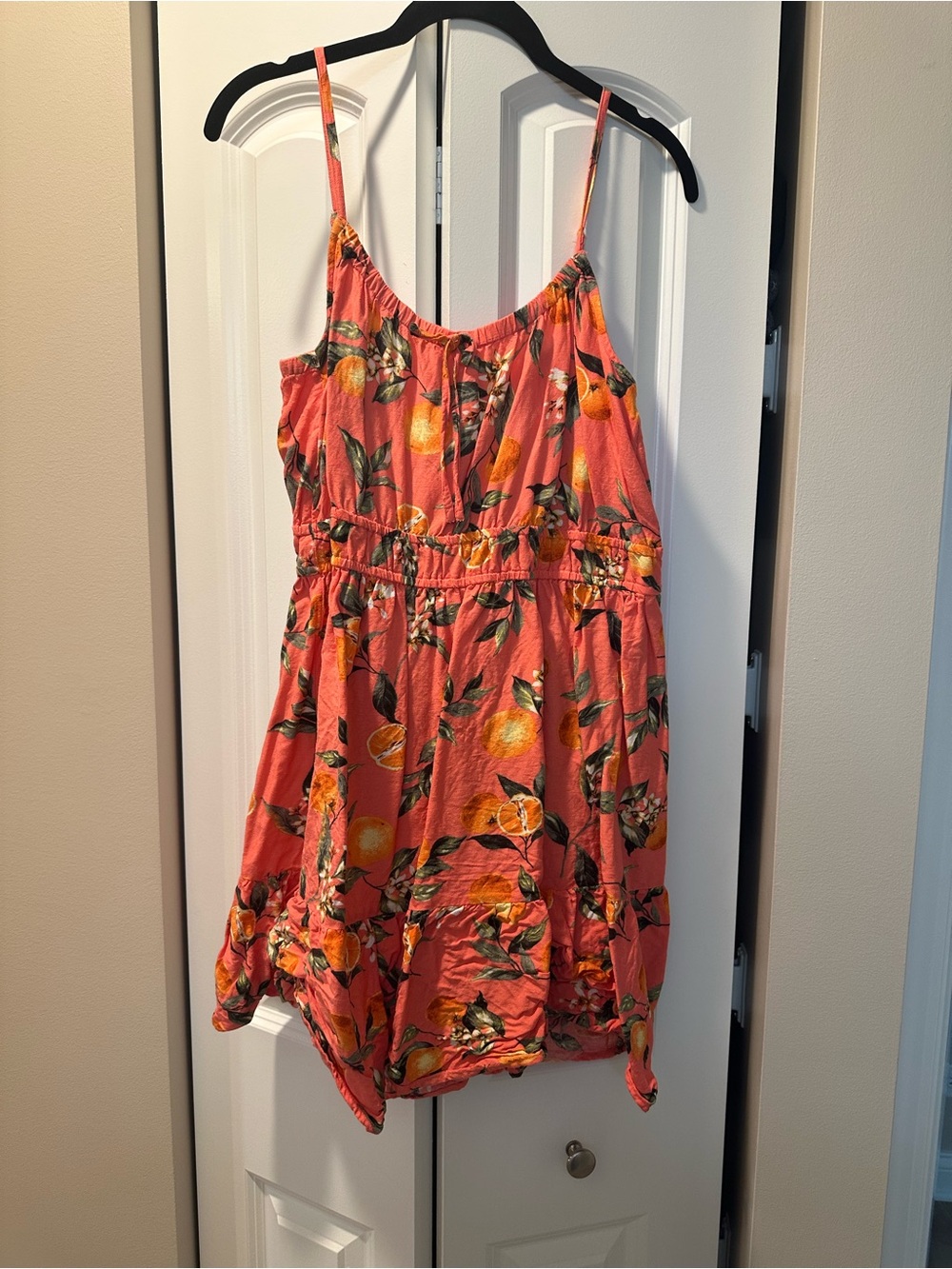 LOFT Coral Floral Mini Dress with Orange & Green Print